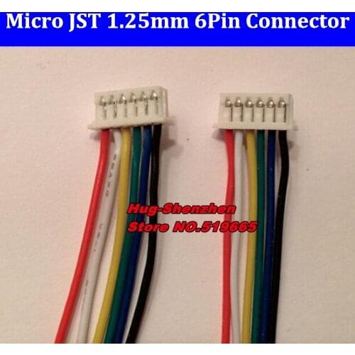 Free Shipping Micro JST 1.25mm Spacing 6-Pin Connector plug 6pin Connector w. Wire 28AWG 30CM --50pcs/lot