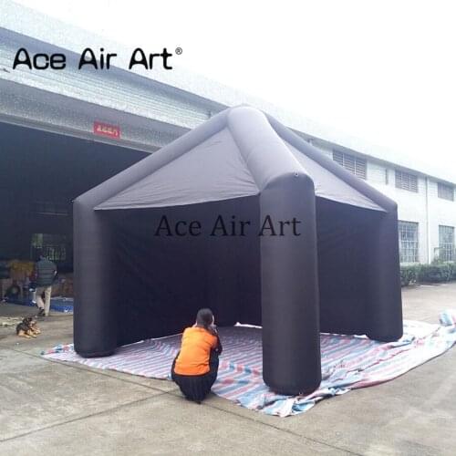 Black inflatable square tent,4 legs cubic canopy structure shelter house with 2 sides cover for party and show events