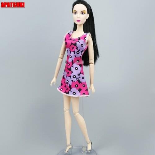 Purple Floral Dress Handmade Clothes For Barbie Doll Outfits Party Gown Summer Short Dresses for Blythe Licca Doll 1/6 Toys
