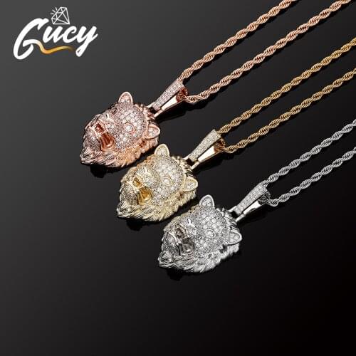 GUCY Gold Silver Color Animal Lions Head Pendant & Tennis Chains With Full Iced Out Cubic Zirconia Hip Hop Necklace Jewelry
