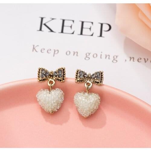 Jaeeyin 2020 Sweet Candy Jelly Bow Paved Stone Heart Cut Funny Resin Earring Gift Girl Gold Color Unique