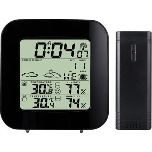 Indoor & Outdoor Thermometer & Hygrometer Digital Wireless Weather Station Temperature Monitor & Humidity Gauge Clock LX0D