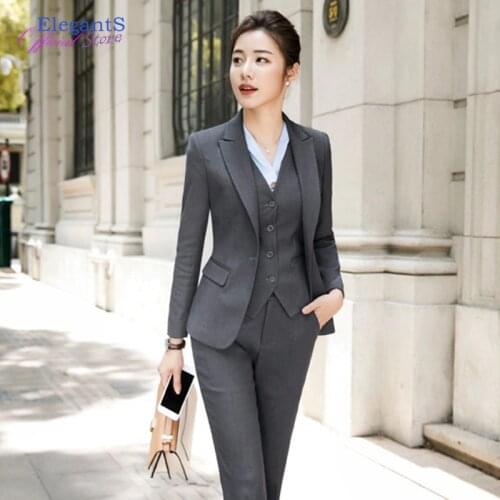 Fashion Women Suit Office Lady Work Uniform Business Formal Pant Suits Black Blazer Pants Set Casual Jacket Trousers Plus Size