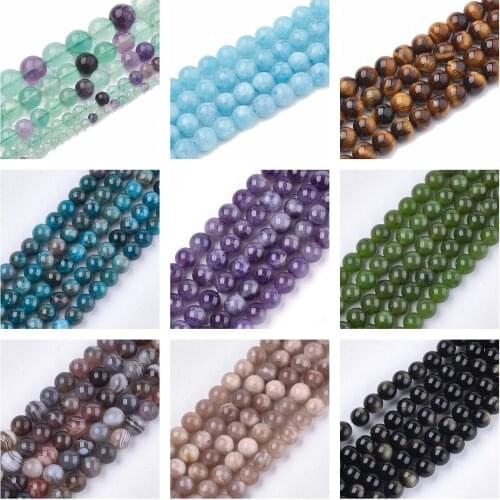 8mm Round Natural Stone Tiger Eye Jade Apatite Opal Agate Beads for Jewelry Making DIY Bracelet Necklace Accessories Supplies