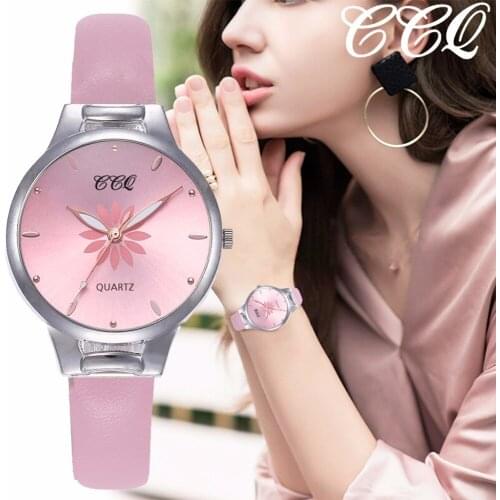 Hot Fashion Women Flowers Watches Casual Leather Band Analog Charm Quartz Wrist Watch Clock CCQ Brand Montre Femme