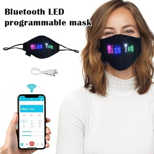 New Programmable LED Face Mask Reusable Cosplay Bluetooth Light-Emitting Masks Mobile Phone Editing Pattern Display Cotton Mask