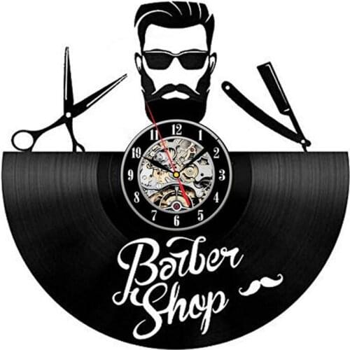 Barber Shop Wall Clock Barbershop Decoration Vinyl Record Wall Clock Modern Hanging Hairdresser Wall Watch for Barber Salon