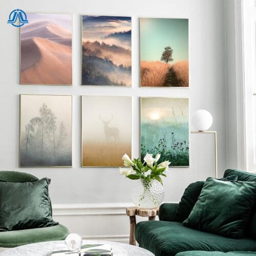 Mountain Forest Deer Grass Tree Nordic Posters And Prints Wall Art Canvas Painting Landscape Wall Pictures For Living Room Decor