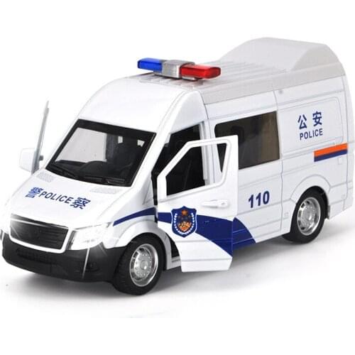 Desktop High Simulation Birthday Police Toy Car Model Vehicle Diecast Pull Back Children Kids Gift Sound Light Ambulance