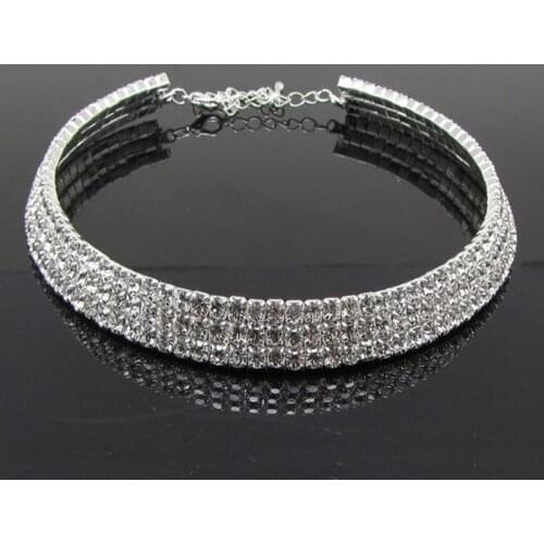 Bridal Wedding Party Prom Jewelry Crystal Rhinestone 3-Row Choker Necklace for Women
