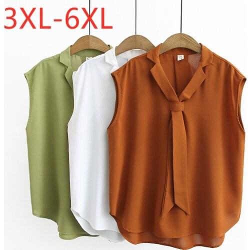 New 2021 Ladies Summer Plus Size Tank Tops For Women Large Sleeveless Loose Brown White Chiffon V-neck Vest Tops 3XL 4XL 5XL 6XL