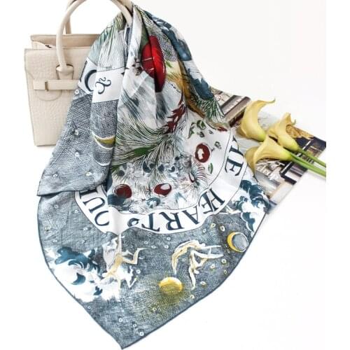 Brand New 90cm Silk Scarf Twill Silk Square Scarf -The arrow of Cupid Print Bandana Headwear Hair Band Scarf Neck