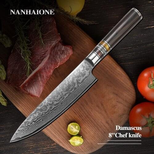 NANHAIONE Brand Micarta Resin Handle 8 Inch Chef Knife Damascus Steel 67 Layers Stainless Steel Kitchen Knives CL003