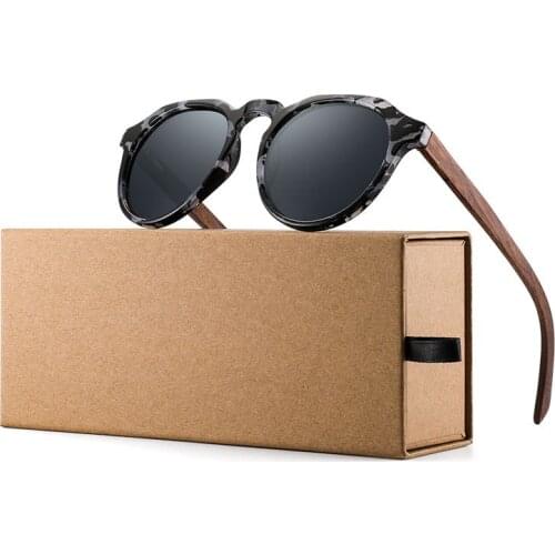 YIMARUILI Mens And Womens Retro Round Wood HD Polarized Sunglasses Driving Fishing Optical Myopia Sunglasses Frame 8048