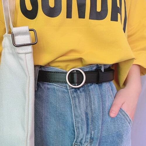 Fashion Women PU Leather Belt Without Holes Round Buckle Jeans Waist Strap Black White Simple Wild Students Female Waistband