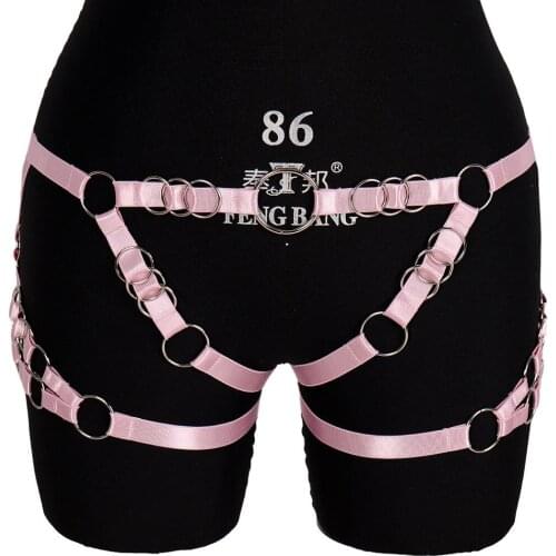 Pink Garter Belt Metal Ring Cage Waist Leg Strappy Punk Goth Rave Hollow Out Panties Sexy Women Belt Plus Size Body Harness