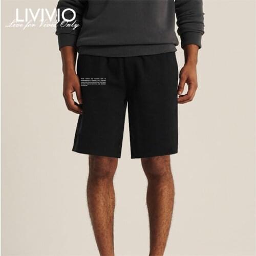 [LIVIVO] 100% Cotton Letter Print Casual Men Solid Short Summer New Mens Drawstring Short Comfortable Breathable Shorts Male