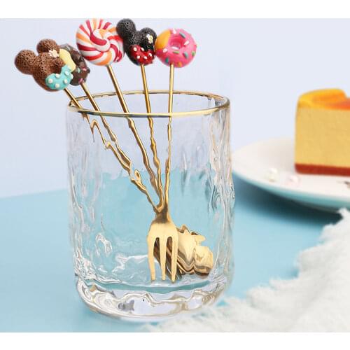 Cute Lollipop Donut Spoon Fork 304 Stainless Steel Golden Dessert Fruit Fork Coffee Stirring Spoon Childrens Table Accessories