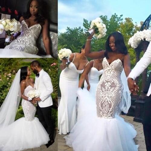 African Plus Size Wedding Dresses Sweetheart Ruffles Mermaid Wedding Dress Lace Up Back Tulle And Lace Bridal Gowns Dubai Arabic