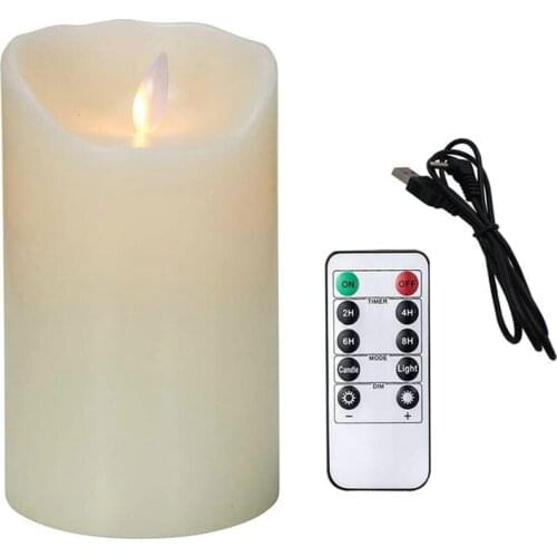 USB Rechargeable Flickering Paraffin Wax Candles Flickering Pillar Candle Remote controlled w/timer Moving Dancing wick Home Dec