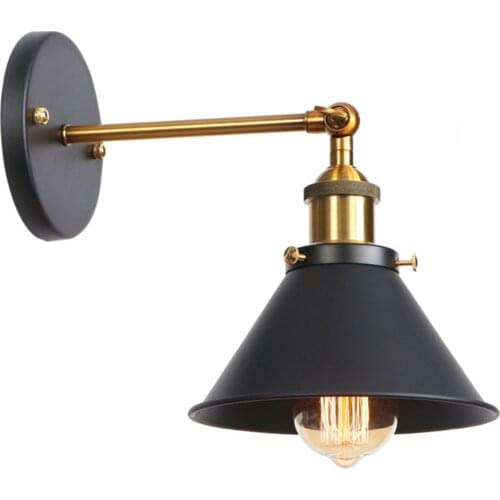 Vintage Black Unbrella Skirt Shade Metal Wall Lamps Edison Retro Sconce Lights