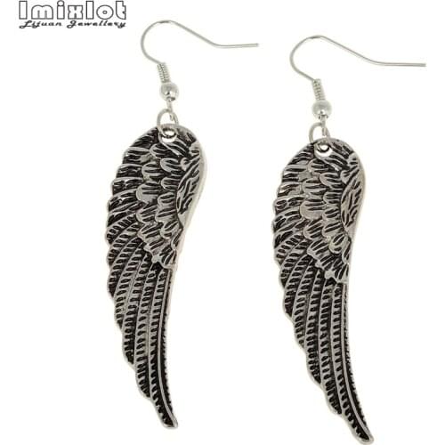 1 Pair Vintage Feather Long Drop Earrings for Women Metal Carved Angel Wing Dangle Earrings Fashion Jewelry Female Brincos