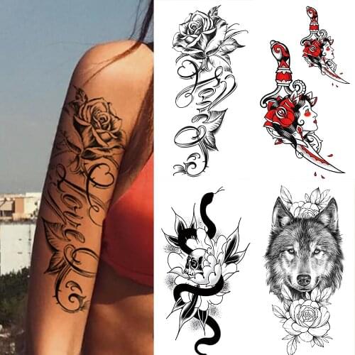 Waterproof Temporary Tattoo Sticker “I Love You” Flash Tattoos Lip Print Butterfly Flowers Body Art Arm Fake Sleeve Tatoo Women