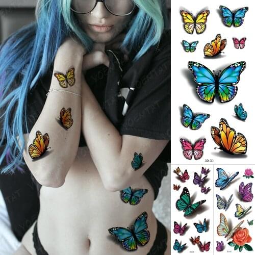 Waterproof Temporary Tattoo Paste 3D Color Butterfly Wrist and Ankle Cute Flash Body Art Female Tatoo Women Child
