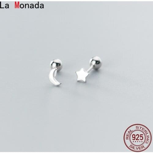 La Monada Asymmetrical Star Moon Stud Earrings For Women Silver 925 Fine Women Earrings Jewelry Women Stud Earrings 925 Silver