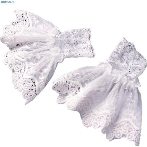 Female Girls Sweater Decorated Fake Sleeves Hollow Out Crochet Floral Lace Horn Cuffs Embroidery Flounces Ruffles Elastic Wrist