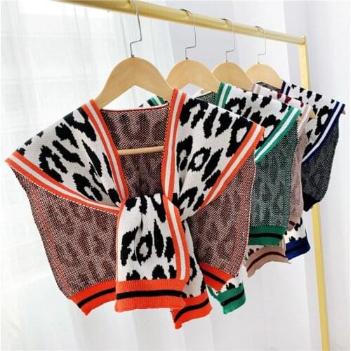 Women Knitted Fake Collar Leopard Detachable Necklace Shirt Collar Female Shirt Blouse False Collar Blouse Vest Decorative