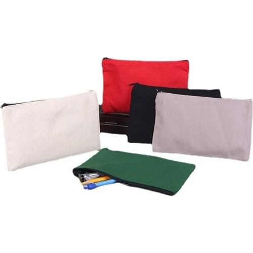 100Pcs 21cmx13cm Blank Canvas Zipper Pencil Cases Pen Pouches Cotton Cosmetic Bags Makeup bags Mobile Phone Clutch Bag Organizer