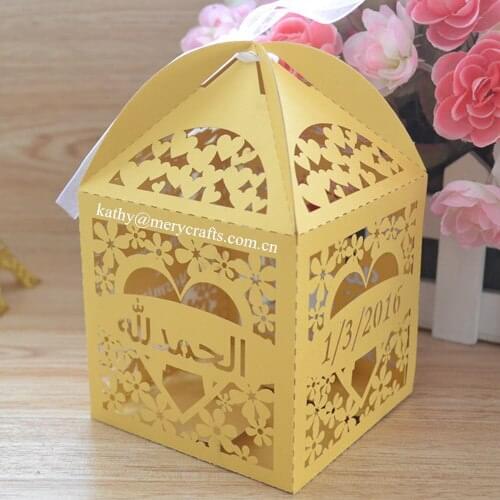 100pcs laser cut bride and groom chocolate box, wedding cupcake favor boxes with customized names