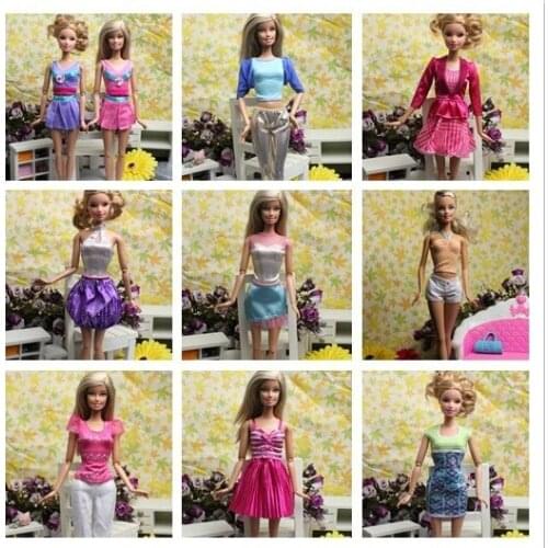 Original Brand Clothing Dress Sets For Barbies Fashionable Dolls Dresses Casual Suits 5clothes+5pairs shoes+ 5hangers 15pcs