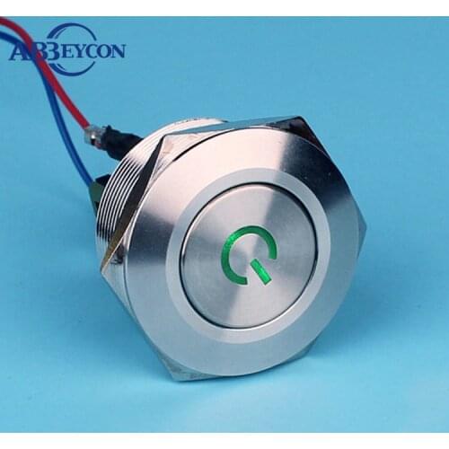 3008Z 30mm 1NO1NC latching 30mm push button switch flat Power Logo led ring illuminated light metal shell