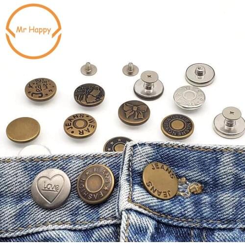 5pcs Snap Fastener Metal Buttons Adjust Jeans Clothing Free disassembly