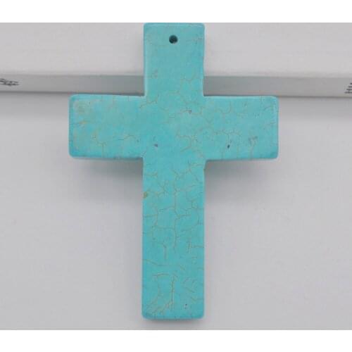 70x50MM Blue Howlite Cross GEM Pendant Jewelry For Woman Gift Loose Bead S107