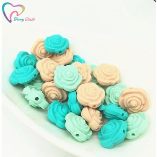 9 PCS Mint BPA Free Silicone Mini Rose Flower Pendant Baby Beads DIY Handmade Baby Pacifier Dummy Teething Chewable Jewelry Toys