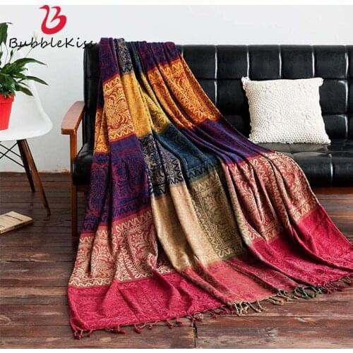 Bubble Kiss European Style Stitching Travel Plane Blanket Healthy Anti-Slip Sofa Decor Blanket Tassel Design Home Blanket