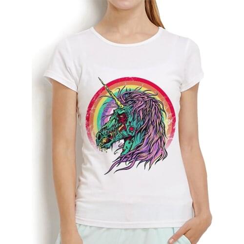 Punk Zombie rainbow Unicorn funny anime t shirt women new white casual femme streetwear tshirt