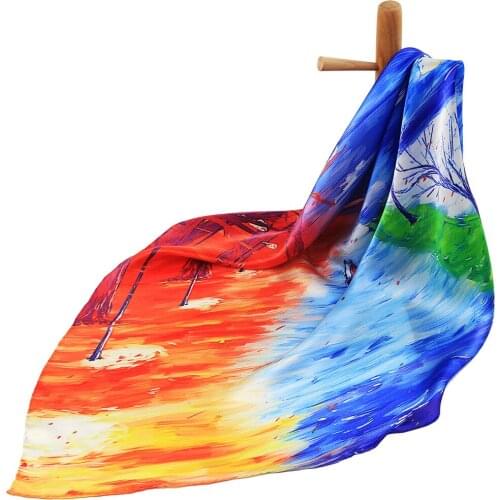 Artistic Oil Painting High Quality Pure Silk Scarf Women Scarf Scarf Silk Bandana Hair Scarf Big Handkerchief Square Head Scarf