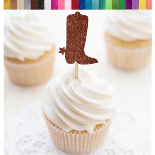 Custom Cowboy Boot glitter Cupcake Toppers, Cowgirl Party Decor,Rodeo Party Decor, Country Party Distance, Boot food toothpicks