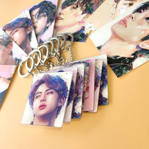 Kpop Bangtan Boys Watercolor Painting Key Chain Draw Print Keychain Unique Key Ring Pendant for bagpack Bulletproof