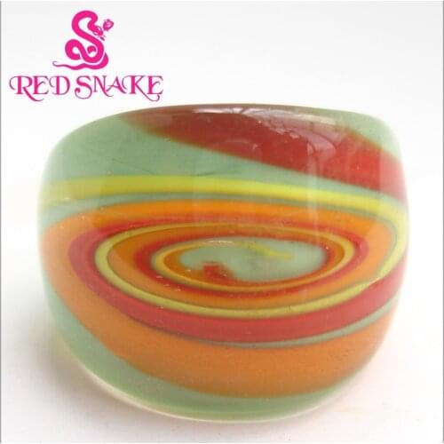 RED SNAKE Fashion Ring Handmade Green with orange Nebula pattern Murano Glass Rings