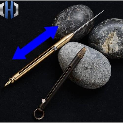 Brass Portable Simple Fruit Sign Multi-function Spring Retractable Toothpick Holder Brass Body + Titanium Alloy Toothpick