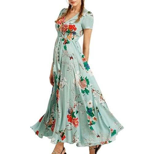 Summer WomenS Dress 2021 Floral Printed Boho Maxi Dress Women Long Dress V Neck Plus Size Dresses Robe Femme Vestidos De Mujer