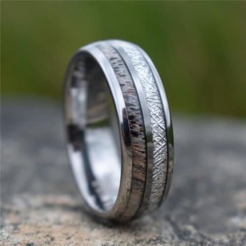 8mm Men Fashion Rings Carbide Meteorite Antler Inlaid Wedding Engagement Jewelry Gift For Boyfriend Accessories