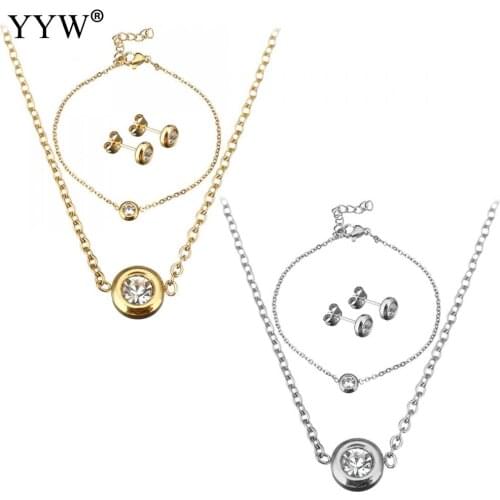 Fashion Stainless Steel Jewelry Sets Charming Bracelet & Earring & Necklace With 2inch 1inch Extender Chain