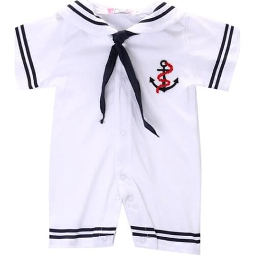 Sailor Style Fashion Lovely Newborn Toddler Baby Boys Girls Short Sleeve Sailor Collar Striped Pattern White Romper Jumpsuit