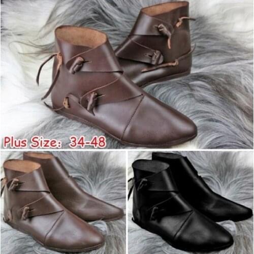Cosplaydiy Mens Medieval Leather Shoe Middle Ages Ankle Boots Victorian Renaissance Boot Shoes
